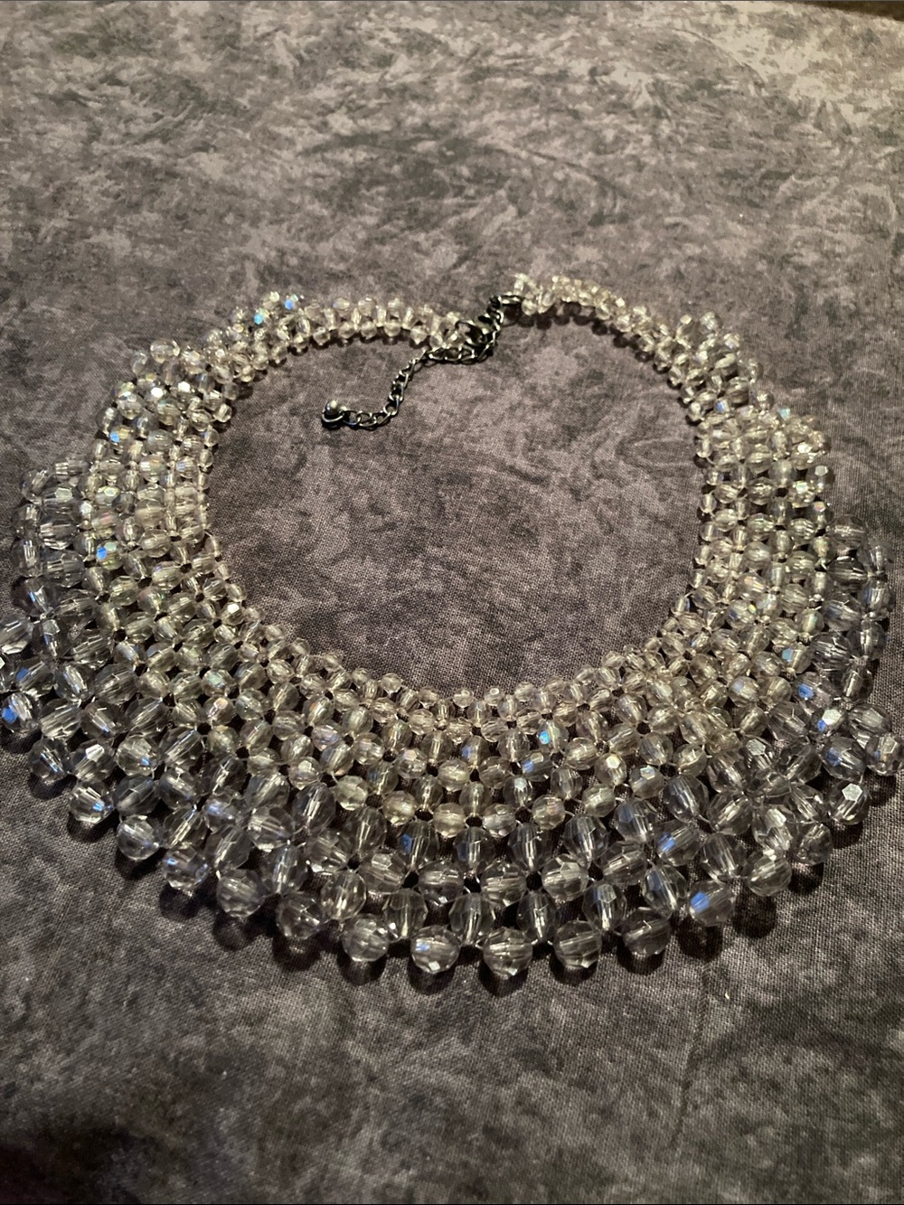 Clear Beaded Bib Necklace - Elegant Statement Collar